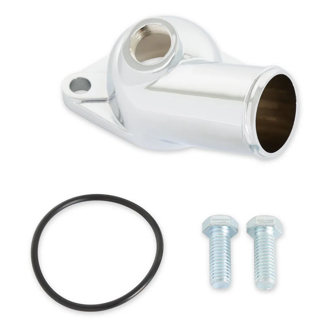 2557 – MR GASKET Thermostat Housing, 15 Degree Neck Cast Iron O-Ring Seal Type Silver